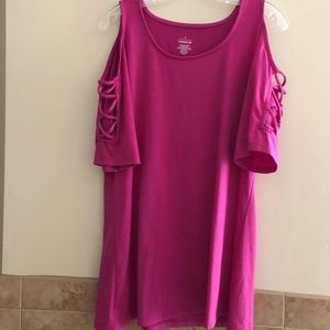 Cold shoulder hot pink shirt